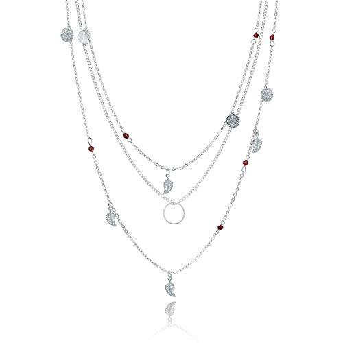 WikiMiu Collar de múltiples Capas para Mujeres, con el Colgante de la Hoja, Collar Ajustable del ahogador, Joyería del Encanto de la Personalidad, Color en Plata
