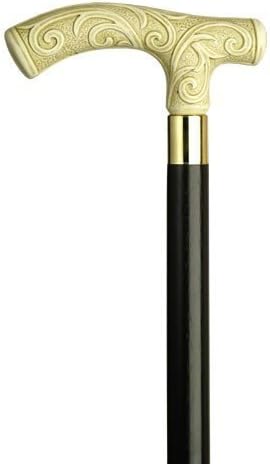 Bastón para caminar - Mango de plástico duradero de alto impacto para hombre, mango de plástico duradero con cuello de latón en eje de madera negra,