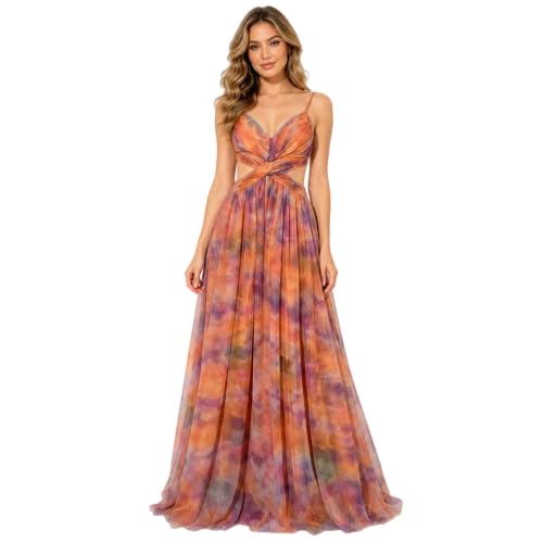 Robe trapèze d'été en tulle avec bretelles spaghetti réglables pour silhouette élancée