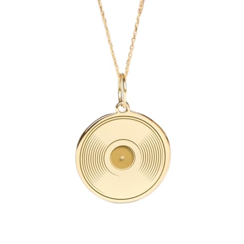 Collier disque vinyle anti-ternissement en argent plaqué or