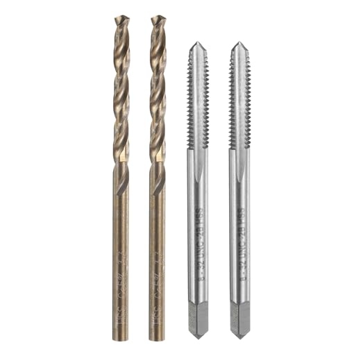 sourcing map Tap and Drill Bit Set, 2pcs 8-32 UNC Straight Flute Thread Screw Taps & 2pcs 3.3mm Twist Drill Bits, Uncoated/Roasted Yellow HSS-6542/M35 HSS-CO Tapping Threading Tool Kit