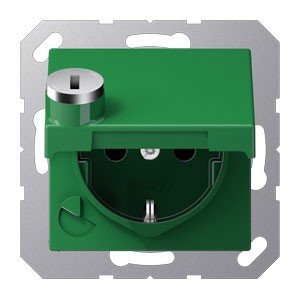 Prise de courant avec couvercle rabattable vert pour cuisine moderne et atelier