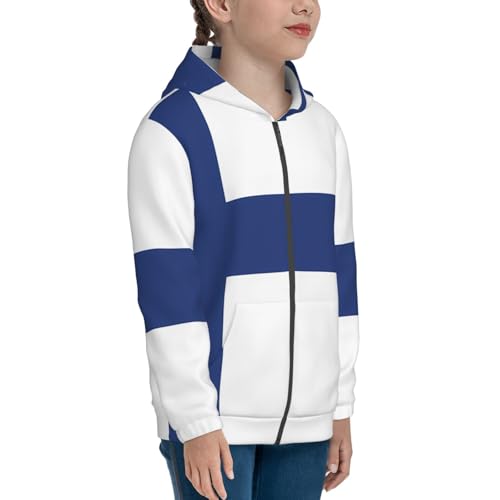 Finnish flag Print Girls Athletic Zip Up Hoodies,Sweatshirts with Pockets Long Sleeve Hooded Jackets, for 7-18 Y3