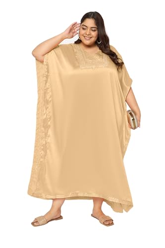 Women’s Plus Size Satin Sequin Kaftan Dress with Kimono Sleeves, Casual Resort Cover Up, Stylish Loose Fit