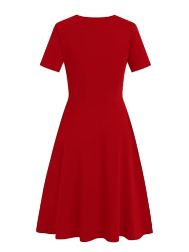 Image of Women's 2026 Fit and Flare Dress Summer Casual Elegant Vintage Floral Printed Work Party A-line Dress with Pockets 162