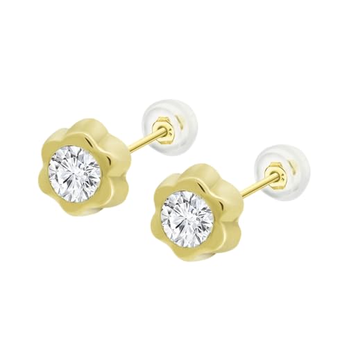 Pendientes de oro 9K para bebé niña TIME ROAD de flor de 8 mm