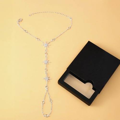 Silver Hand Chain Bracelet Jewelry For Women Dainty Adjustable Rhinestone Star Bracelet Ring Hand Chain Non Tarnish Charm Bracelets Trendy Celestial Jewelry Accessories Gift2