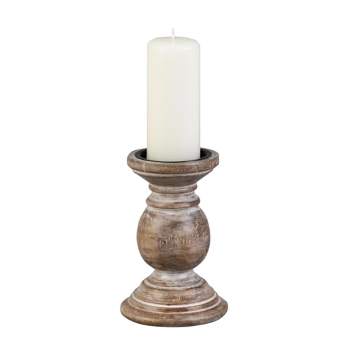Biedermann & Sons Wooden Pillar Candle Holder, Brown, 6 Inch