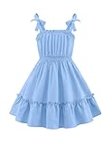 Arshiner Girls Blue Dress Spring Summer Bow-tie Straps Tween Sundress with Pockets 9/10
