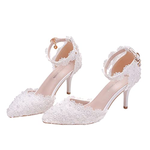 Chaussures de mariée pointues dentelle blanche femme talons hauts élégants taille 37-40