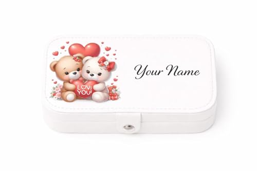 Image of Mini Jewellery Travel Case, PU Leather Organizer Box, Small Portable Jewellery Storage Holder for Womens Rings Earrings Necklaces (Cherished Hearts Collection)