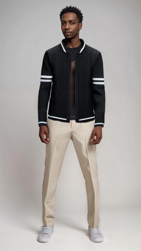 MAISON J Mens Full-Zip Cardigan Sweater, Quality Knit Fabric, Stand Collar, Sporty Casual Style2