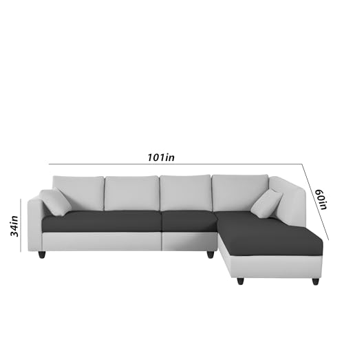 Image of Florian RHS 6 Seater L Shape Sofa Set for Living Room (Black Grey Fabric) Premium Fabric Sofa