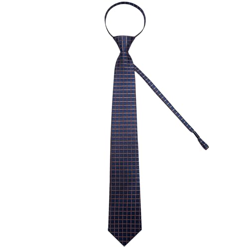 Image of DiBanGu Silk Zipper Ties for Men,Paisley Solid Plaid Pre-tied Tie and Pocket Square Cufflinks Set Formal Adjustable Necktie