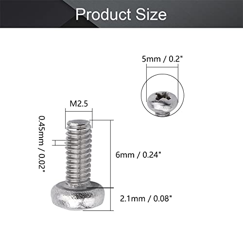 Mromax MRO190831N-0098 100Pcs M2.5 X 6Mm Pan Head Phillips Machine Screws, 304 Stainless Steel 18-8, Fully Thread, Metric Silver Gray Cross Head Screws Bolts thumb #1