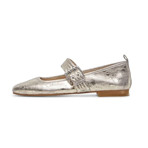 Dsevht Mary Janes Flats for Women Fashion Square Toe Flat Low Heel Easy Buckle Strap Flats Shoes Gold