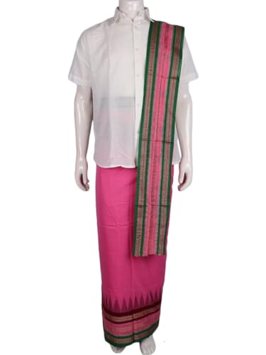 Image of Authentic Sambalpuri Handloom Cotton Unstitched Dhoti with Utari for Men | Traditional Odisha Weave Ikat Dhoti for Festive & Religious Wear