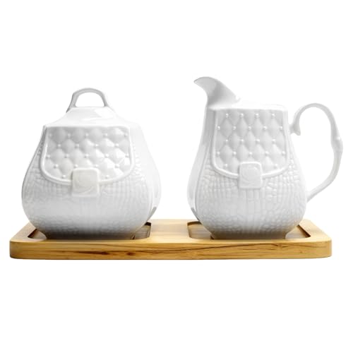 HOSPAOP Ensemble de lait et de sucre avec couvercle et cuillère, pot à lait en céramique