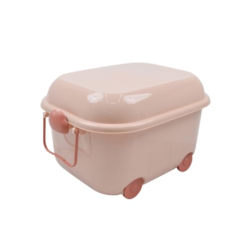 Image of Baby Bucket Multipurpose Storage Box with Wheels | Children's Toy Storage Box | Pulley Plastic Case Storage Container-(35.5 x 27.5 x 22.4 cm)-(Peach-15Ltr)