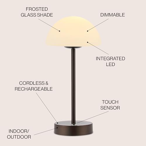 Image of JONATHAN Y Xavier 12.5 inch Metal Cordless LED Table Lamp, Oil Rubbed Bronze