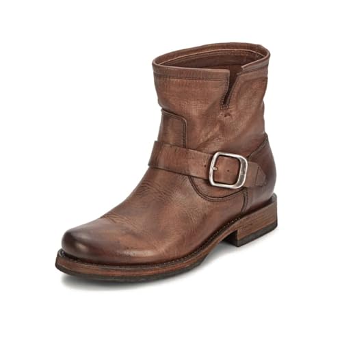 Image of Frye 5 inch Veronica Booties for Women - Full-Grain Brush-Off Leather with Antique Metal Hardware and Rubber Outsole, Genuine Stitch Welt Construction
