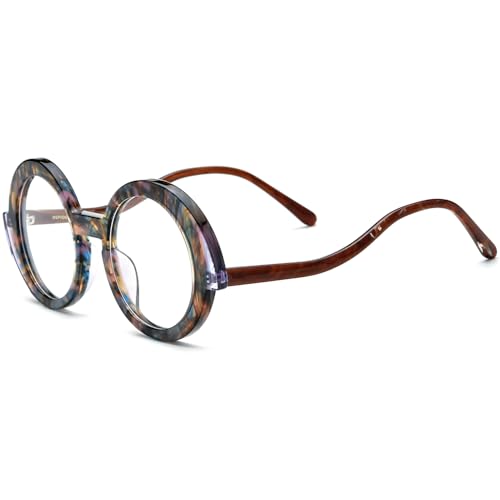 Image of HEPIDEM Multicolor Acetate Glasses Frame Women,Oversize Round Optical Eyeglasses 9345