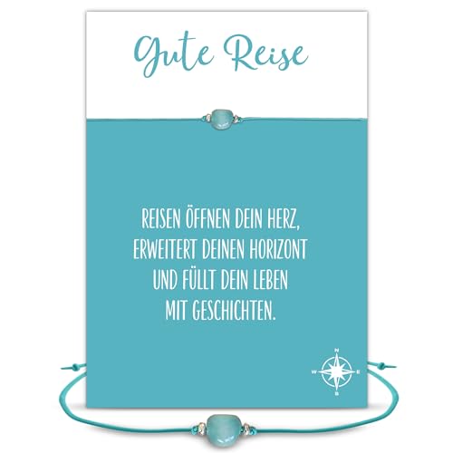 Glücksschmiedin – Reise Geschenk – Glücksbringer Armband mit Aquamarin & Spruchkarte – Abschiedsgeschenk für Weltenbummler & Reisende – Handgefertigt in Deutschland Glücksschmiedin – Reise Geschenk – Glücksbringer Armband mit Aquamarin & Spruchkarte – Abschiedsgeschenk für Weltenbummler & Reisende – Handgefertigt in Deutschland