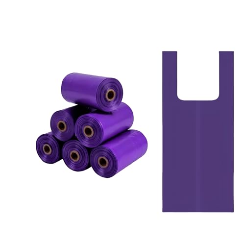 Image of Purple T-Shirt Poop Bags with Easy-Tie Handles(90 Count) | Leak-Proof, Extra Thick Waste Bags for Small Dogs & Cats,6 Rolls