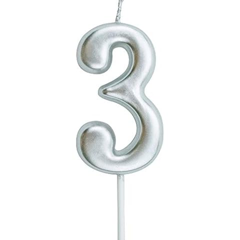 3rd Birthday Candle Three Years Silvery Happy Birthday Number 3 Candles for Cake Topper Decoration for Party Kids Adults Numeral 30 23 37 33 13 Cover