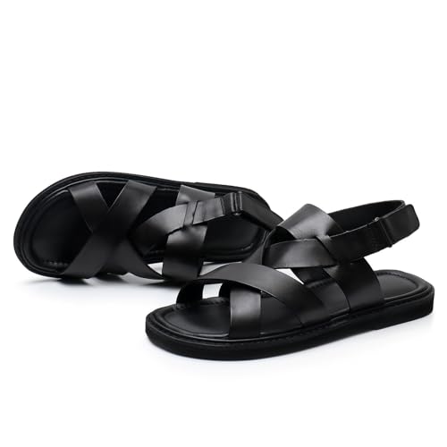 Men's Leather Sandals With Hook And Loop Summer Open Toe Dress Sandals Comfortable Beach Slippers4