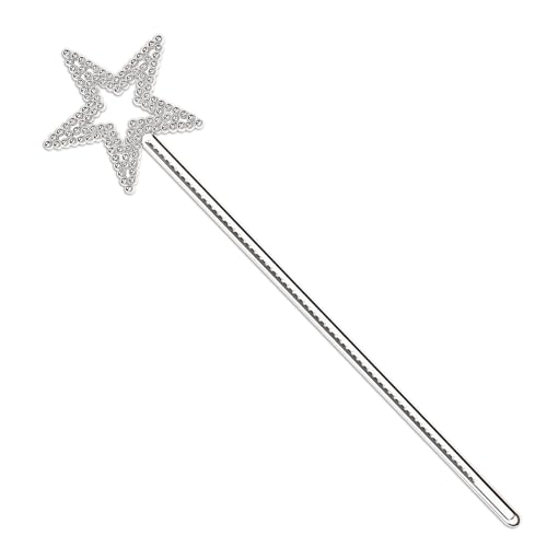 BIBUTY 13 Inches Fairy Wand Silver Star Wand Magic Sticks Princess Angel Role Play Costume Accessories for Halloween Birthday Party Cosplay (Silver)