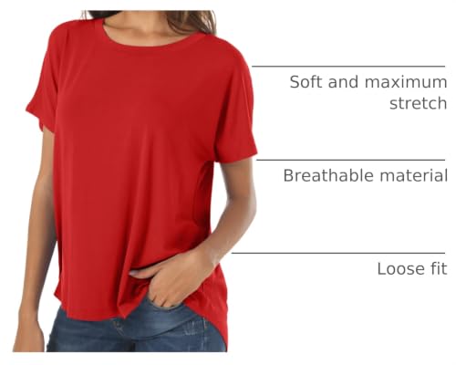 Image of Herou Women Loose Fit T-Shirts Soft Short Sleeve Crew Neck Casual Tee Tops | Lightweight,Basic,Workout,Comfortable,High Low Hem,Oversized