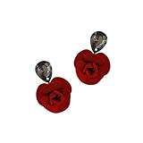 CONGARTENO Pendientes para Mujer Forma de Rosa de Cristal Roja 925 Plata de Ley Diseño Delicado y Ligero Joyería de Moda para Bodas Fiestas y Uso Diario