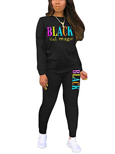 Women's Casual Two Piece Outfits Sweatsuits Letter Print Long Sleeve Shirt Top Bodycon Pants Sets Tracksuit