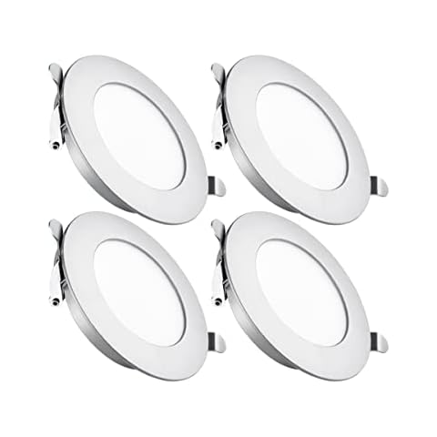 4 x 12V Recessed LED Ceiling Light 3W 83mm 285lm Caravan Boat Interior Spot Light 4000K Downlights for Campervan Truck Van Trailer Kitchen Under Cabinet Lighting, Silver(Transformer not Included) Cover