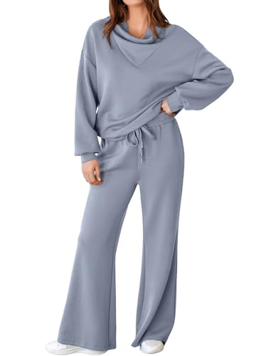 Aleumdr Women's 2 Piece Outfits Lounge Set Mock Neck Long Sleeve Sweatshirt With Wide Leg Pants Sweatsuit Fall 2025
