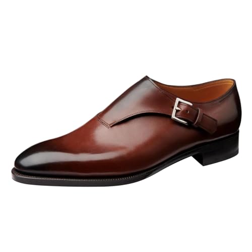 FSJ Men's Classic Plain Toe Single Monk Strap Loafers Refined Stacked Heel Burnished Leather Smooth Buckled Daily Wear Shoes Size 4-16 US