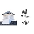 Good Directions Manchester Vinyl Black Aluminum Roof Cupola and Bantam Rooster Weathervane Bundle, 30" Square x 40" High