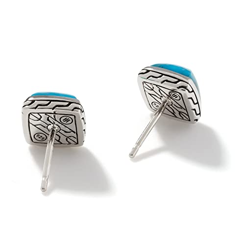 Classic Chain Silver Cluster Sugarloaf 8Mm Stud Earrings With 8X8Mm Turquoise #TOP2