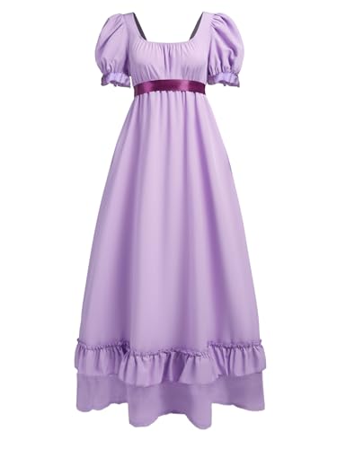 Regency Dresses for Women Regency Era Dress Empire Waist Victorian Tea Party Ball Gown with Satin Sash Light Purple S