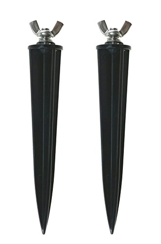 Trango 2er Pack Garten Erdspieß TGGS2 aus schwarzem Kunststoff, Lampenhalter, Spike Strahlerspieß, Gartenspieß, Bodenspieß, Gartenstrahler Bodenspieß, Bodenhalter, Fluter Erdspieß