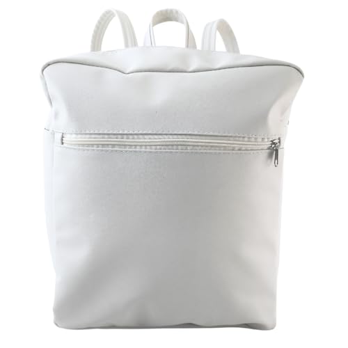 Mochila Feminina Casual em Couro Sintético, Bolsa Estilo Backpack (Offwhite)