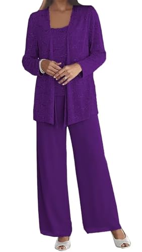 Elegant Silver 3-Piece Mother of the Bride Pantsuit | Applique Jacket & Wide-Leg Trousers - Image 3
