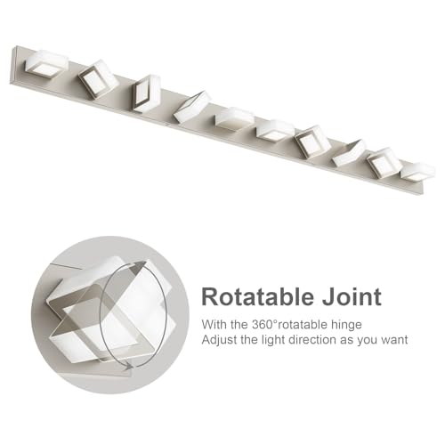 Image of Ralbay 10-Light Brushed Nickel Bathroom Vanity Light Metal Acrylic Modern LED Bathroom Lighting Over Mirror