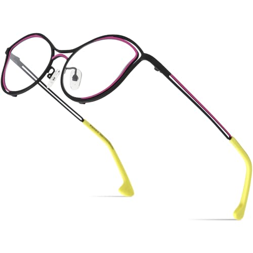 Image of FONEX Colorful Pure Titanium Glasses Frame Women Retro Round Eyeglasses