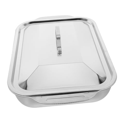 Cabilock 1Set Heavy Duty Stainless Steel Roasting Tray with Lid Deep Baking Pan for Fish Meat and Cakes for Family Gatherings and Outdoor Barbecues