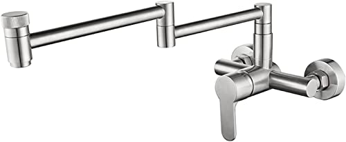 Grifo de latón para llenado de ollas, grifo cromado para fregadero de cocina caliente y frío, montaje en pared, brazos oscilantes de doble articulación, diseño elástico, dos asas, grado comercial