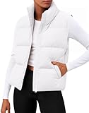 Zeagoo Vests Coats for Women White Sleeveless Puffer Jacket Zip Up Lightweight Quilted Stand Neck Outerwear With Pocket