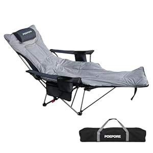Reclining Camping Chair with Removable Footrest Lounge Chair with Headrest, Cotton Cushion, Portable Adjustable Folding Chairs