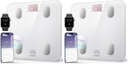 Image of FITINDEX Smart Scale for Body Weight, FSA&HSA Eligible, Scale with BMI, Body Fat, Muscle Mass, Bluetooth,13 Body Composition Analyzer, Sync APP, Digital Bathroom, 400lb, White (Pack of 2)